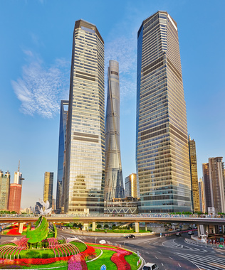 Beautiful and office skyscrapers, city building of Pudong, Shanghai, China.
